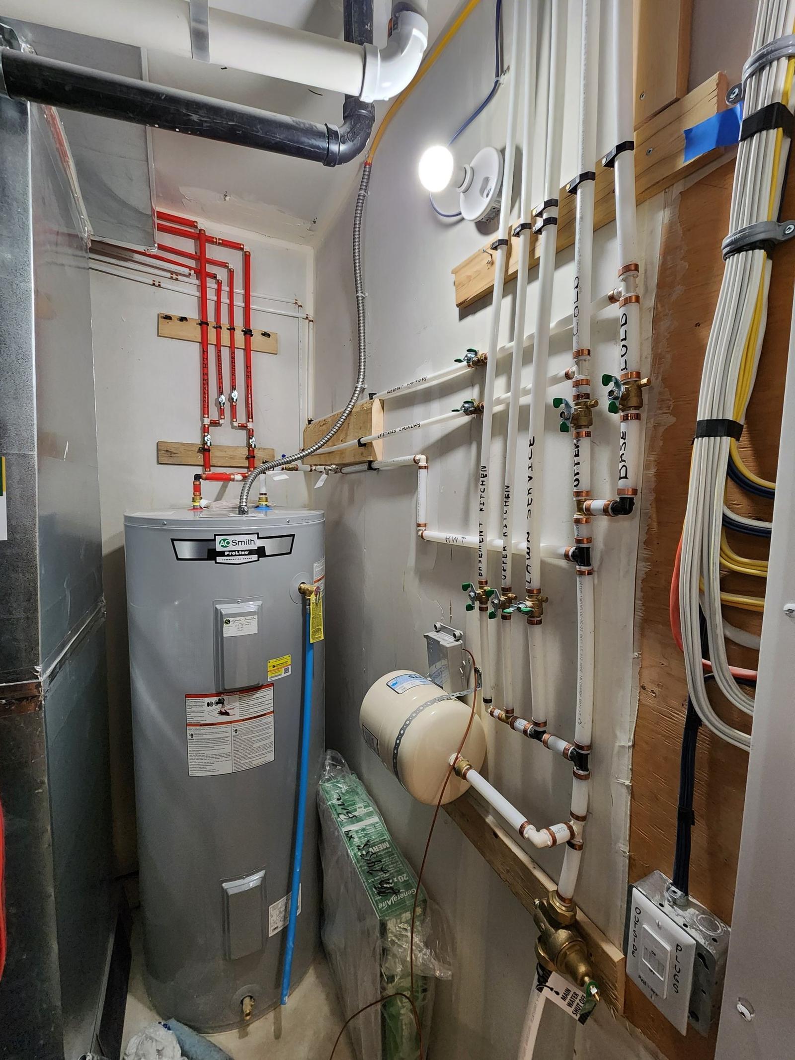 New hot water tank installed by Flow Forge Mechanical in Calgary
